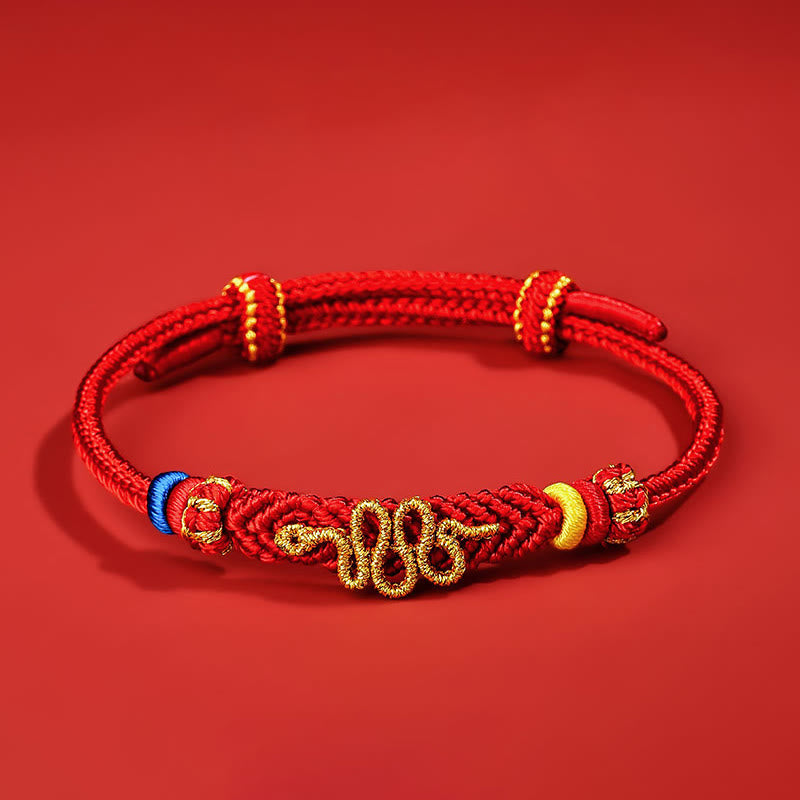 Pulsera trenzada con nudo de la paz de ocho hilos y protección del año de la serpiente de Mythstone Red String 