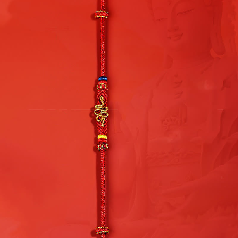 Pulsera trenzada con nudo de la paz de ocho hilos y protección del año de la serpiente de Mythstone Red String 