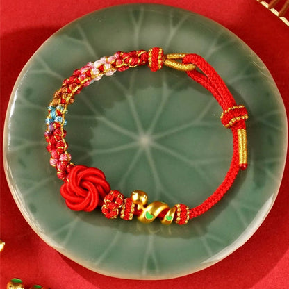 Mythstone Red String Mandala Knot Hand-woven Colorful Flowers Year Of The Snake Protection Braided Bracelet