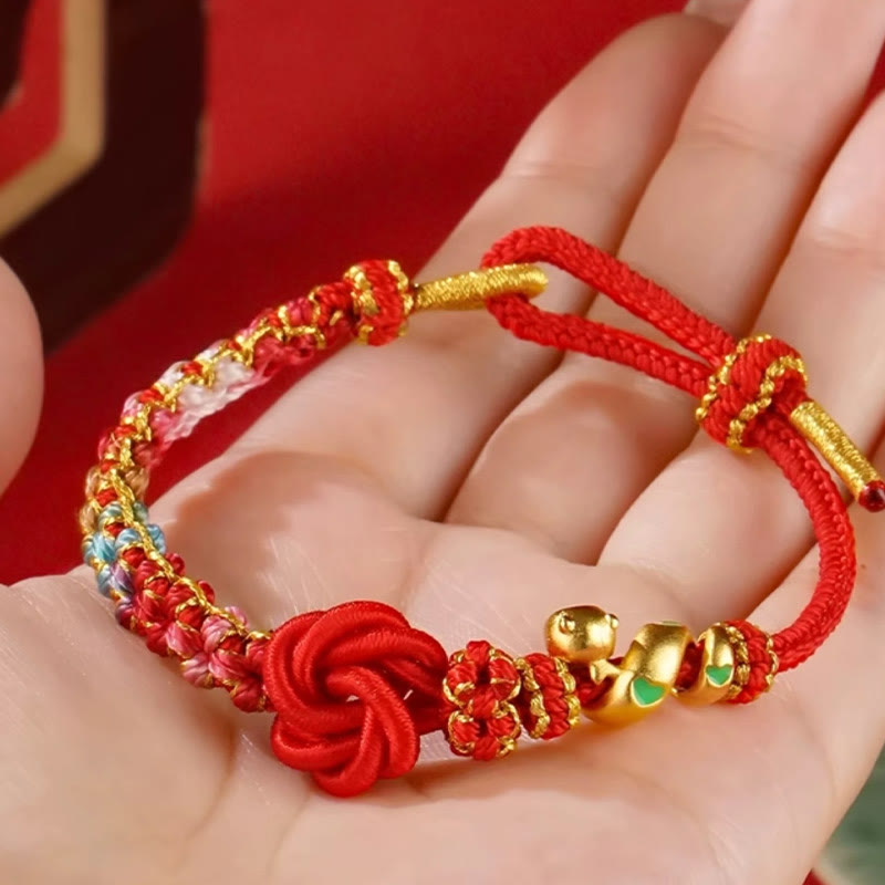 Mythstone Red String Mandala Knot Hand-woven Colorful Flowers Year Of The Snake Protection Braided Bracelet