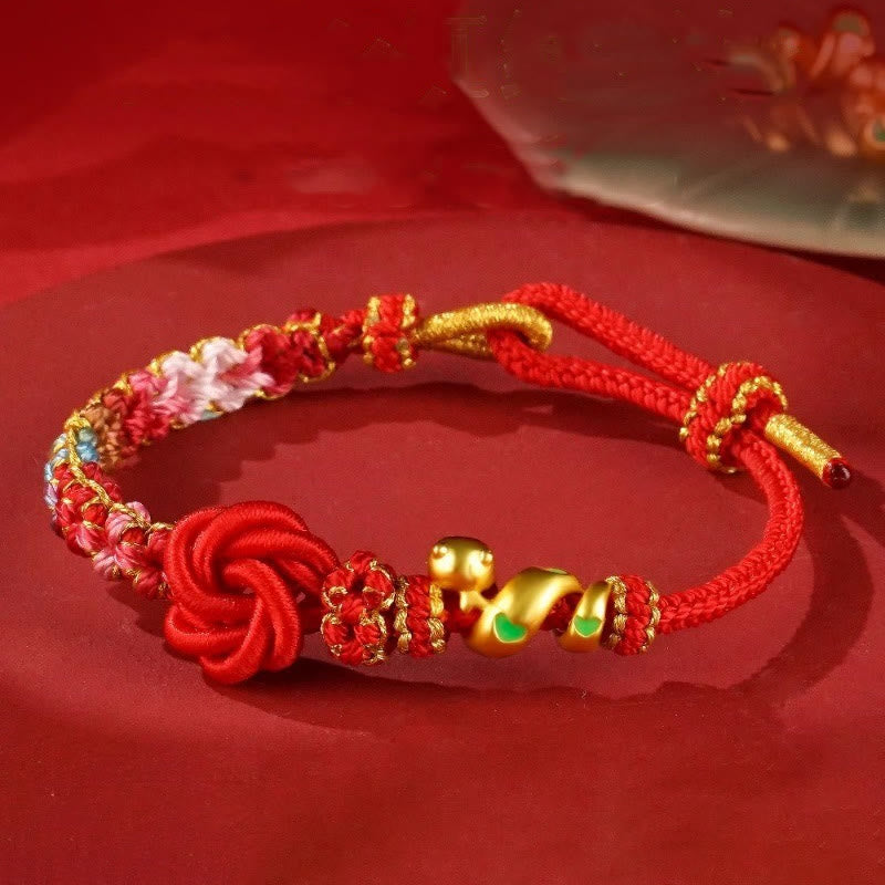 Mythstone Red String Mandala Knot Hand-woven Colorful Flowers Year Of The Snake Protection Braided Bracelet