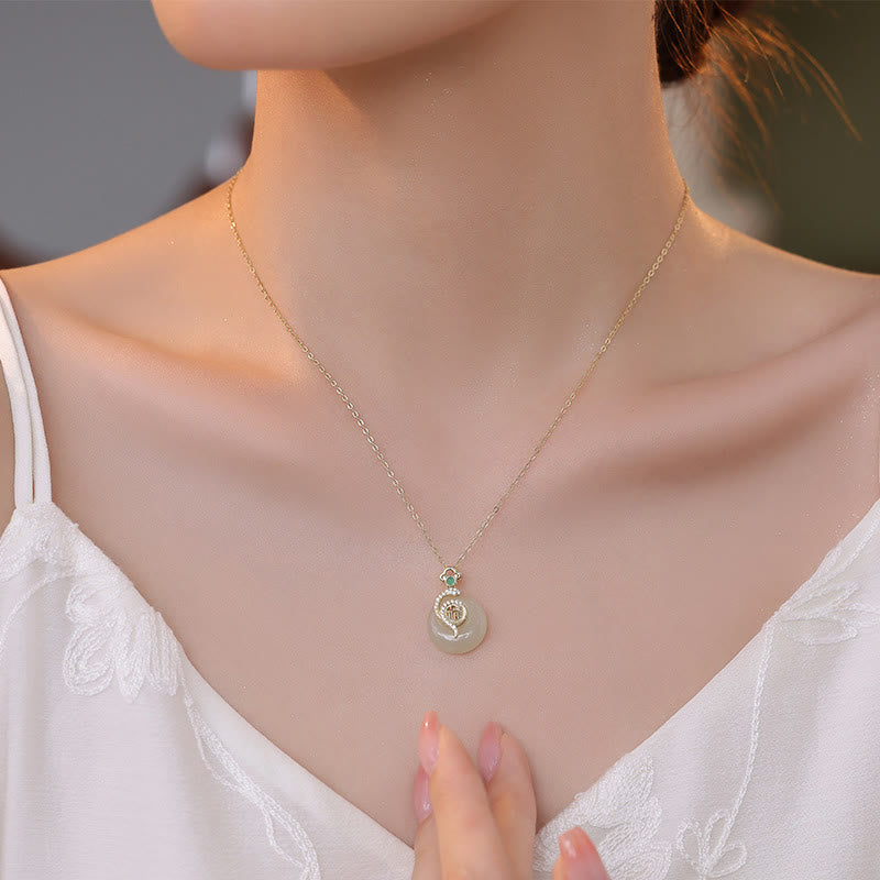 Mythstone 925 Sterling Silver Fu Character Hetian Jade Peace Buckle Year Of The Snake Luck Necklace Pendant