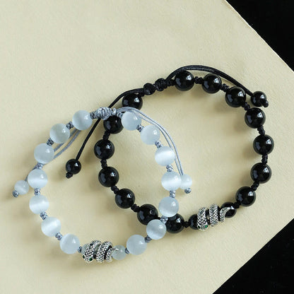 Mythstone Black Onyx White Cat's Eye Beads Year Of The Snake Protection Bracelet