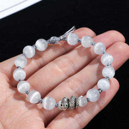 Mythstone Black Onyx White Cat's Eye Beads Year Of The Snake Protection Bracelet