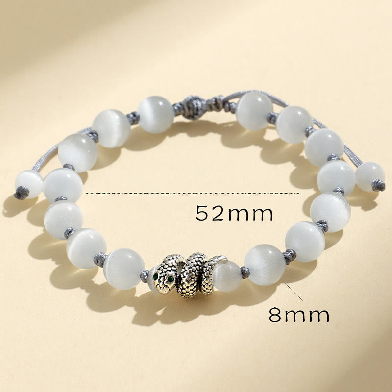 Mythstone Black Onyx White Cat's Eye Beads Year Of The Snake Protection Bracelet