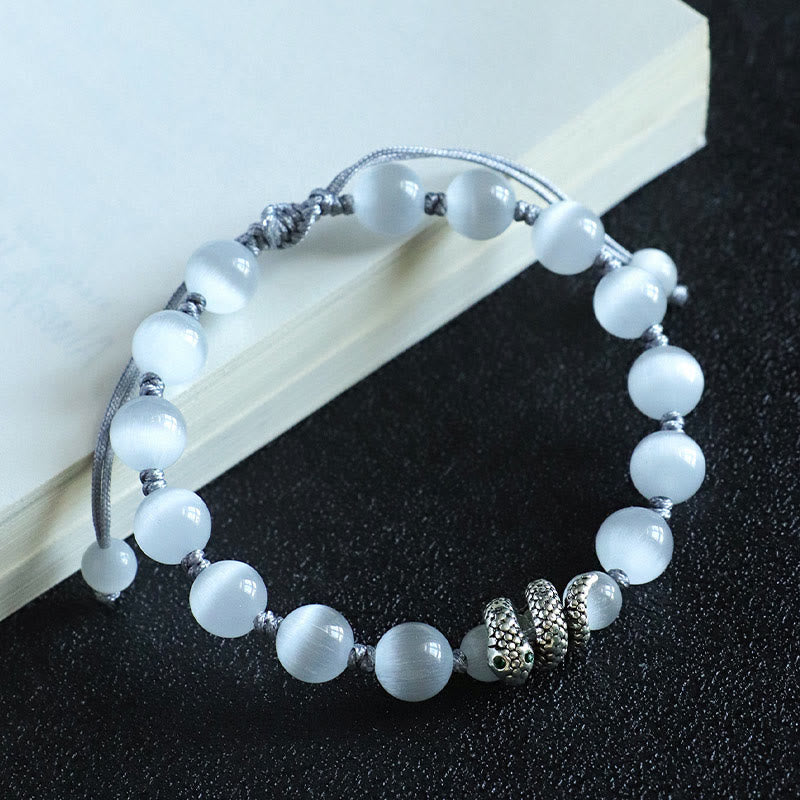 Mythstone Black Onyx White Cat's Eye Beads Year Of The Snake Protection Bracelet