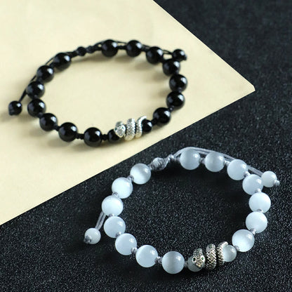 Mythstone Black Onyx White Cat's Eye Beads Year Of The Snake Protection Bracelet