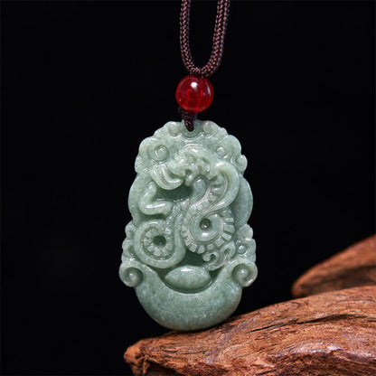 Mythstone Lucky The Year of The Snake 2025 Jade Pendant White Crystal Red String Bracelet Protection Bundle