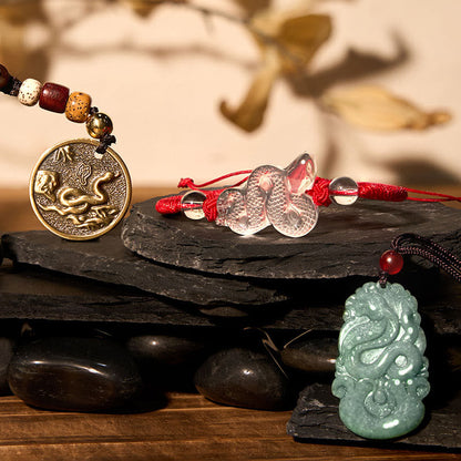 Mythstone Lucky Healing The Year of The Snake 2025 Jade White Crystal Red String Protection Bundle