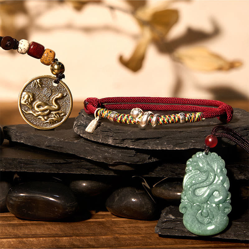 Mythstone Lucky Prosperity The Year of The Snake 2025 Green Jade Red String Protection Bundle