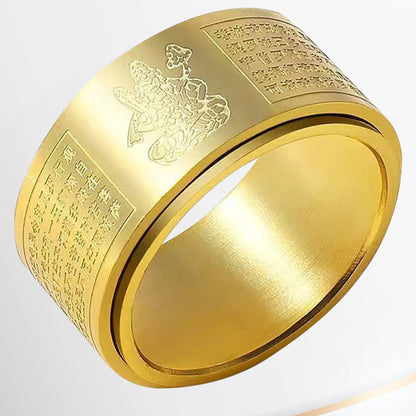 Mythstone Chinese Zodiac Natal Buddha Heart Sutra Carved Titanium Steel Calm Rotatable Ring