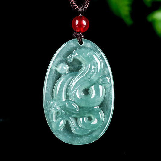 Mythstone Natural Jade Oval Year Of The Snake Luck Necklace Pendant