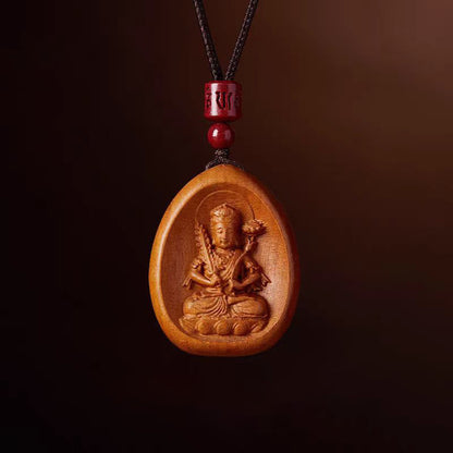 Mythstone Peach Wood Cinnabar Om Mani Padme Hum Chinese Zodiac Black String Necklace Pendants