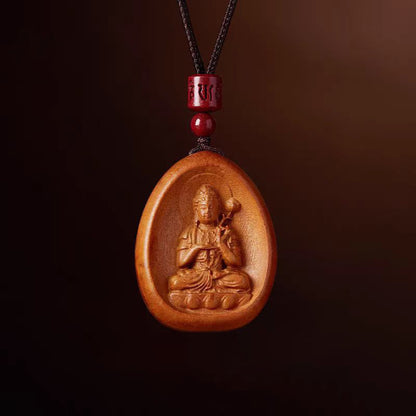 Mythstone Peach Wood Cinnabar Om Mani Padme Hum Chinese Zodiac Black String Necklace Pendants