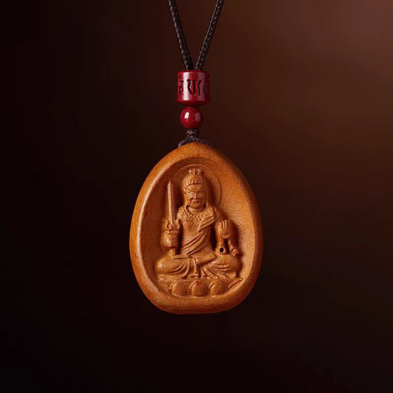 Mythstone Peach Wood Cinnabar Om Mani Padme Hum Chinese Zodiac Black String Necklace Pendants