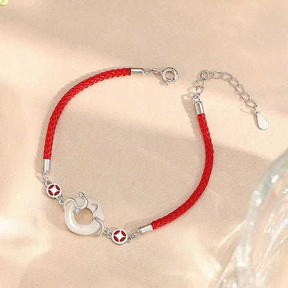 Pulsera de plata de ley 925 con hebilla de la paz, calcedonia, jade hetiano y piedra mítica, hilo rojo, año de la serpiente