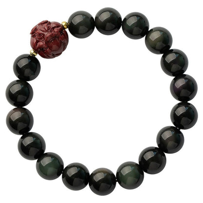 Mythstone Chinese Zodiac Natural Black Obsidian Cinnabar Purification Bracelet