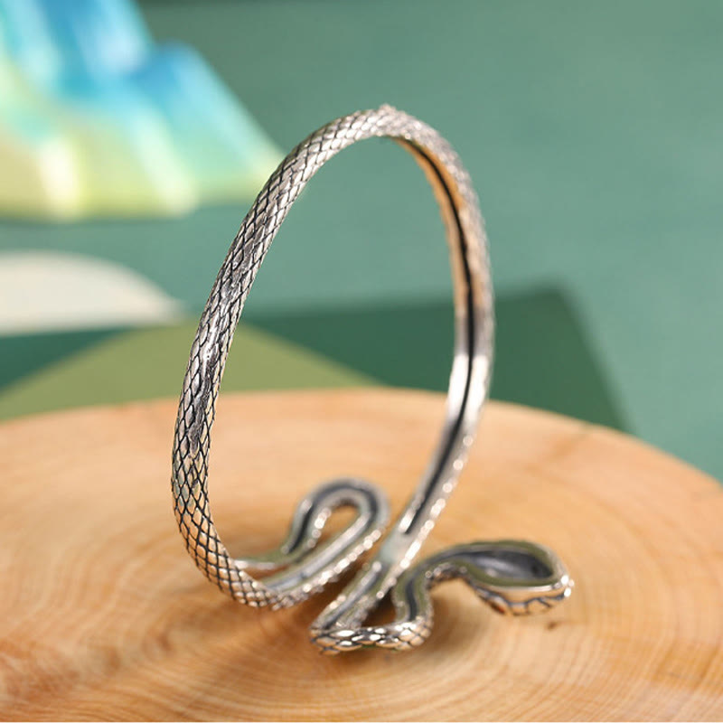 Mythstone 925 Sterling Silver Year of the Snake Blessing Cuff Bracelet Bangle