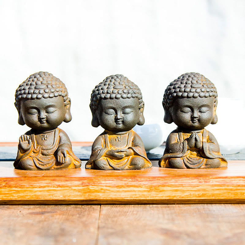 Mythstone Small Meditating Buddha Iron Powder Rust Cast Resin Statue Home Decoration Decorations Mythstone 3Pcs Buddha Set