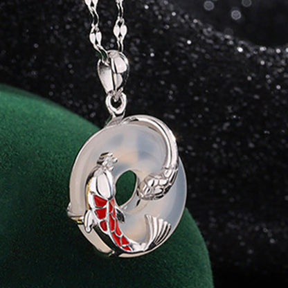 Mythstone Chalcedony Peace Buckle 999 Sterling Silver Koi Fish Year Of The Snake Positive Necklace Pendant