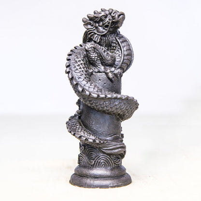 Mythstone Handmade Flying Dragon Around The Pillar Iron Powder Rust Cast Resin Statue Home Decoration