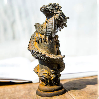 Mythstone Handmade Flying Dragon Around The Pillar Iron Powder Rust Cast Resin Statue Home Decoration