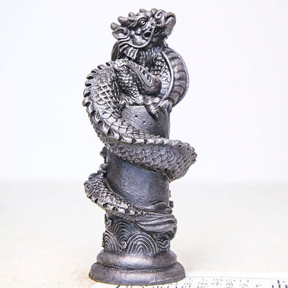 Mythstone Handmade Flying Dragon Around The Pillar Iron Powder Rust Cast Resin Statue Home Decoration