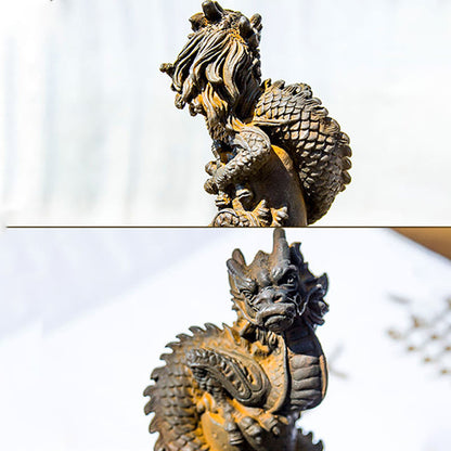 Mythstone Handmade Flying Dragon Around The Pillar Iron Powder Rust Cast Resin Statue Home Decoration