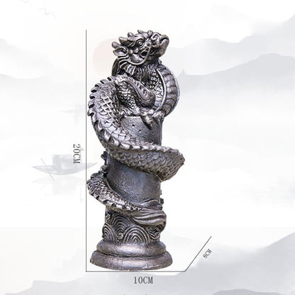 Mythstone Handmade Flying Dragon Around The Pillar Iron Powder Rust Cast Resin Statue Home Decoration