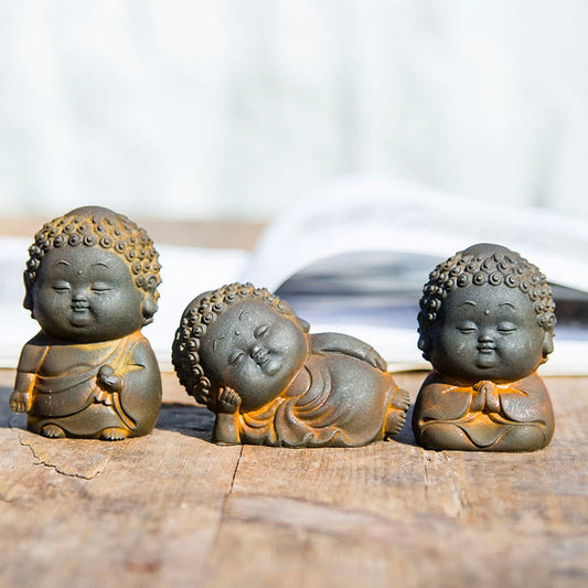 Mythstone Small Standing Lying Sitting Cute Buddha Iron Powder Rust Cast Resin Statue Home Decoration Decorations Mythstone 3Pcs Buddha Set