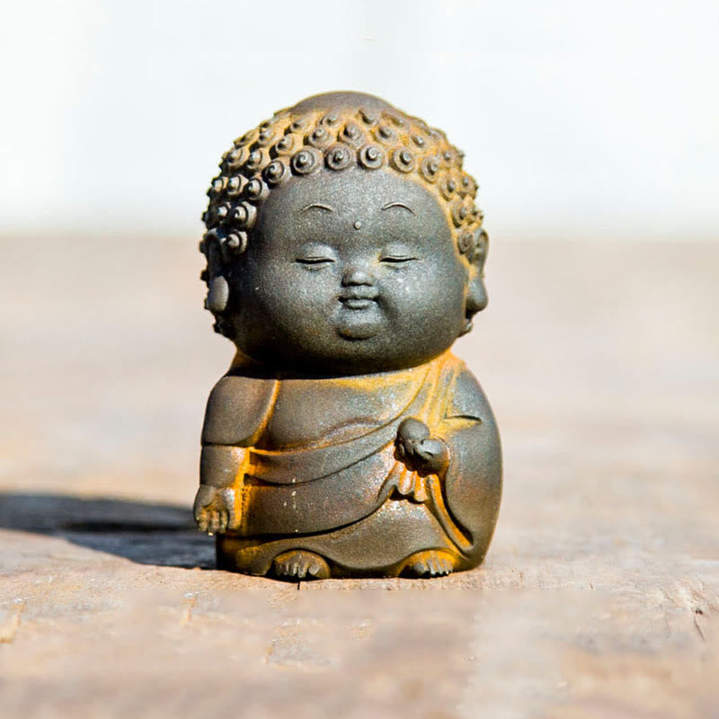 Mythstone Small Standing Lying Sitting Cute Buddha Iron Powder Rust Cast Resin Statue Home Decoration