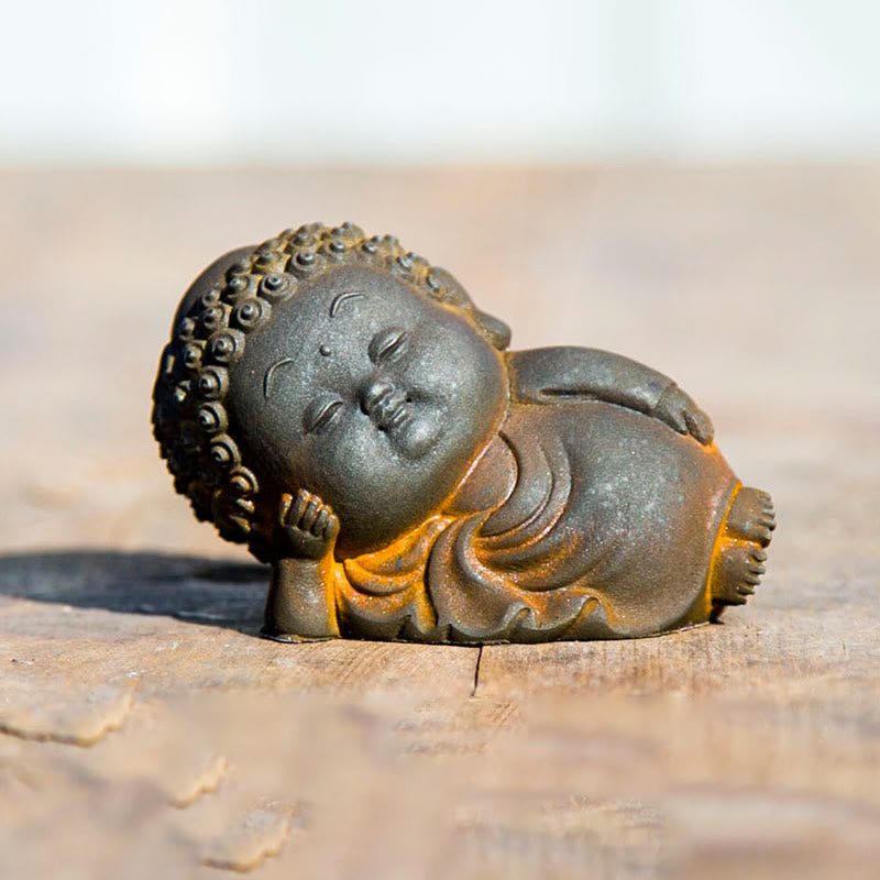 Mythstone Small Standing Lying Sitting Cute Buddha Iron Powder Rust Cast Resin Statue Home Decoration