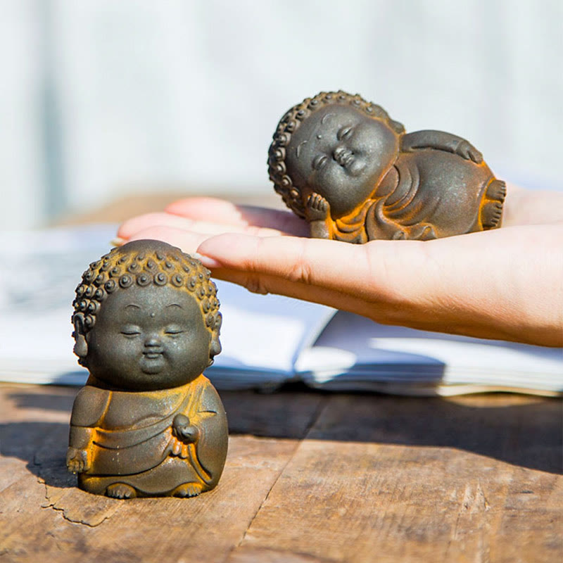 Mythstone Small Standing Lying Sitting Cute Buddha Iron Powder Rust Cast Resin Statue Home Decoration