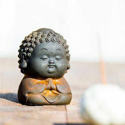 Mythstone Small Standing Lying Sitting Cute Buddha Iron Powder Rust Cast Resin Statue Home Decoration