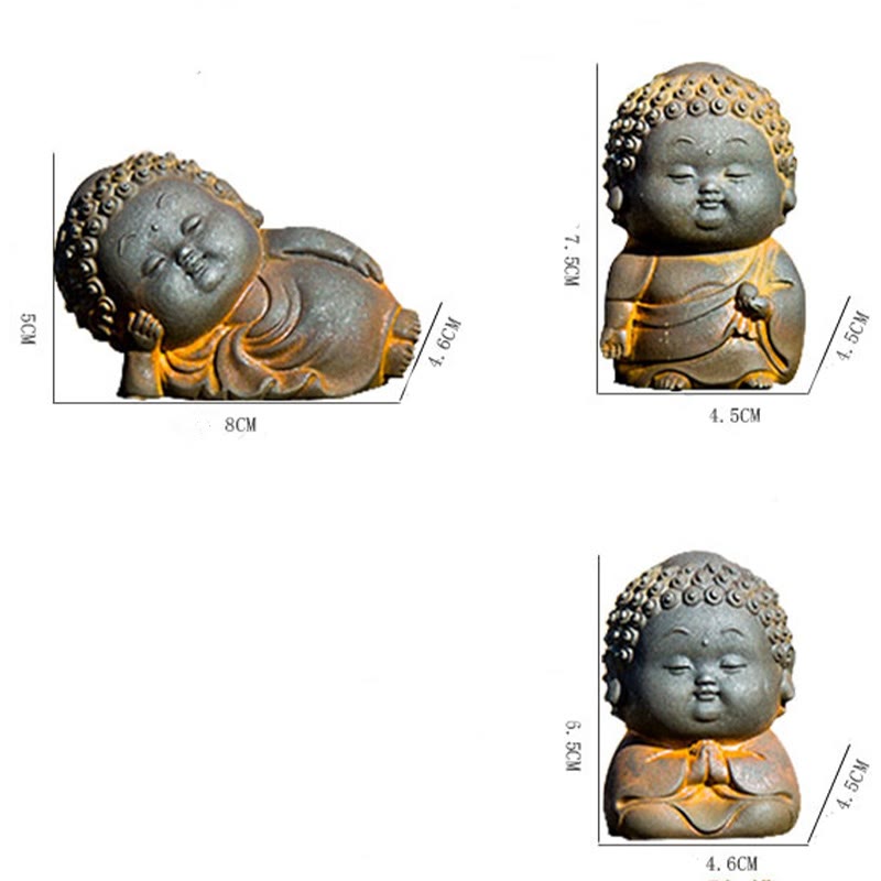 Mythstone Small Standing Lying Sitting Cute Buddha Iron Powder Rust Cast Resin Statue Home Decoration