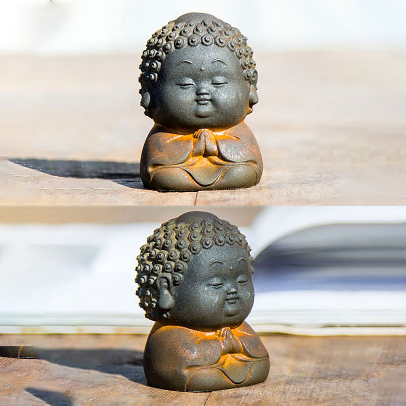 Mythstone Small Standing Lying Sitting Cute Buddha Iron Powder Rust Cast Resin Statue Home Decoration