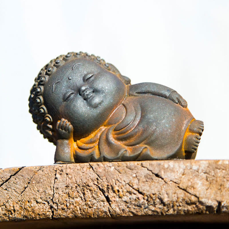 Mythstone Small Standing Lying Sitting Cute Buddha Iron Powder Rust Cast Resin Statue Home Decoration