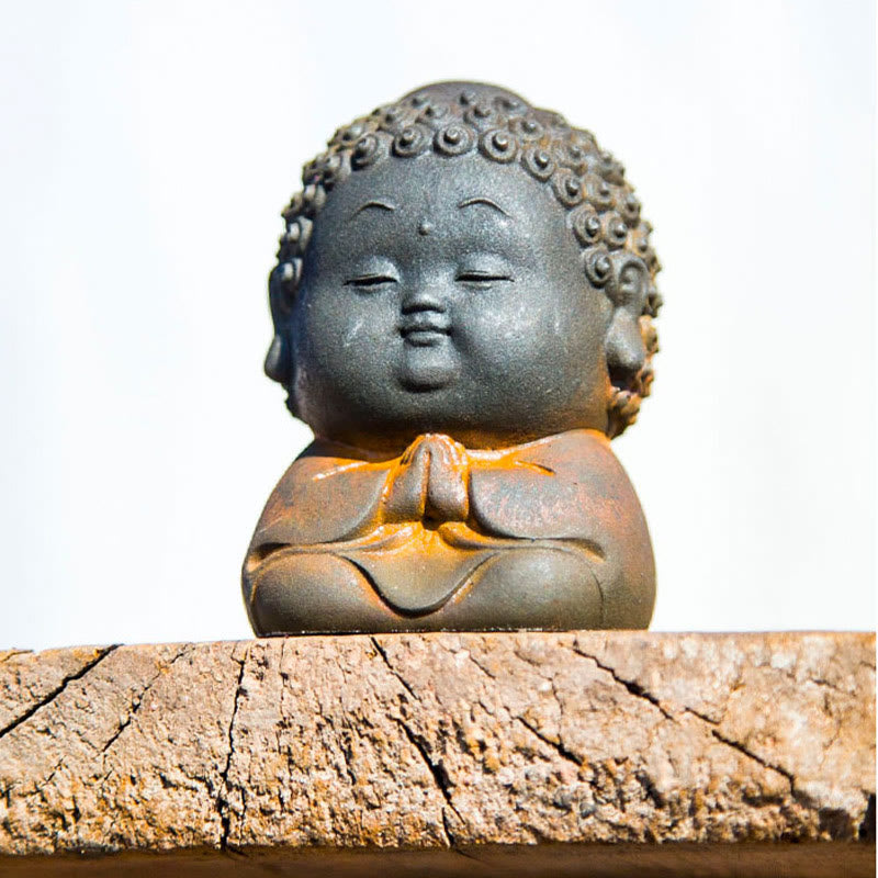 Mythstone Small Standing Lying Sitting Cute Buddha Iron Powder Rust Cast Resin Statue Home Decoration