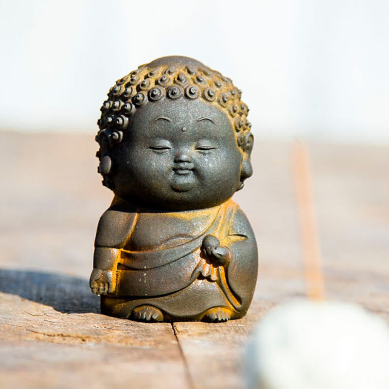 Mythstone Small Standing Lying Sitting Cute Buddha Iron Powder Rust Cast Resin Statue Home Decoration