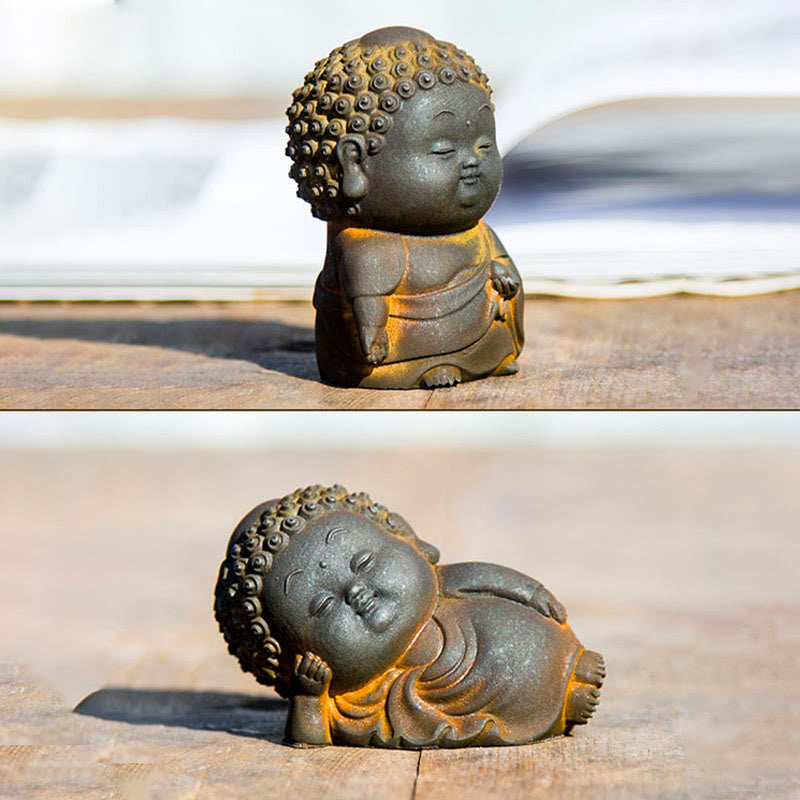 Mythstone Small Standing Lying Sitting Cute Buddha Iron Powder Rust Cast Resin Statue Home Decoration