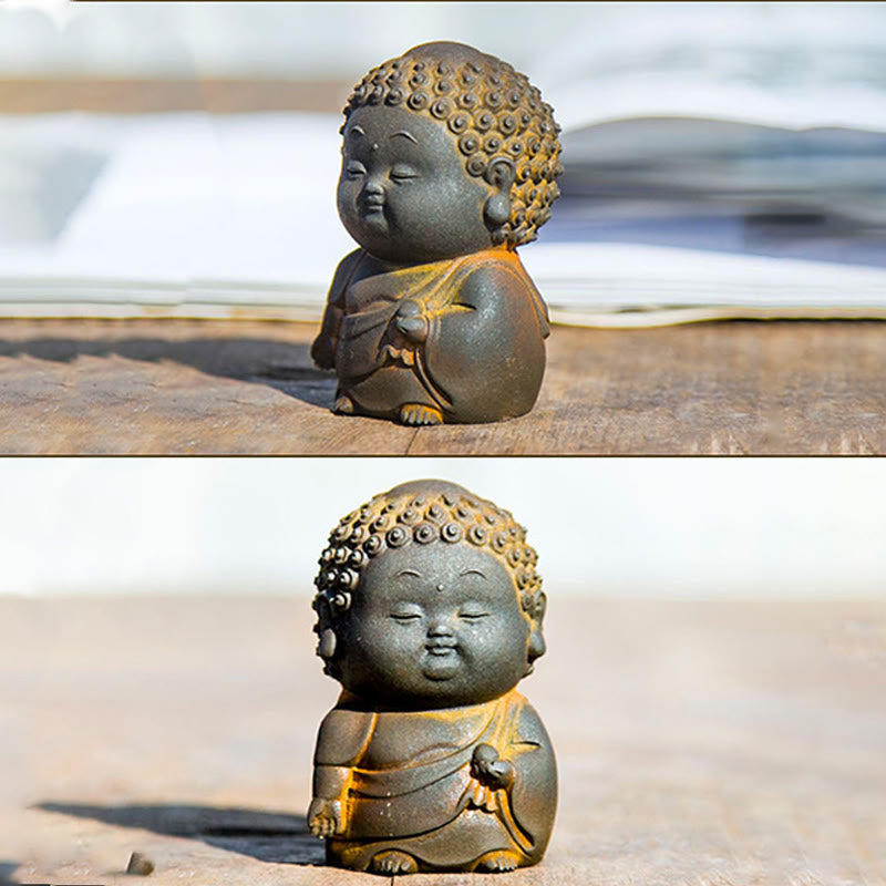 Mythstone Small Standing Lying Sitting Cute Buddha Iron Powder Rust Cast Resin Statue Home Decoration