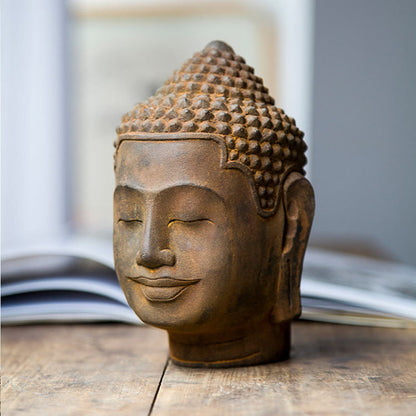 Mythstone Closed Eyes Contemplation Meditating Buddha Head Iron Powder Rust Cast Resin Statue Home Decoration