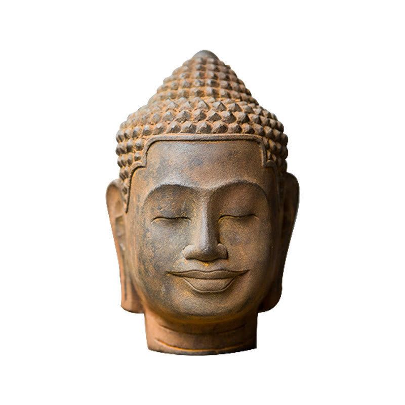 Mythstone Closed Eyes Contemplation Meditating Buddha Head Iron Powder Rust Cast Resin Statue Home Decoration