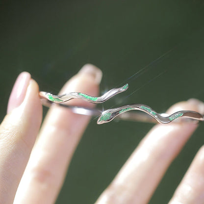 Mythstone 925 Sterling Silver Green Snake Enamel Craft Year Of The Snake Calm Cuff Bracelet Bangle