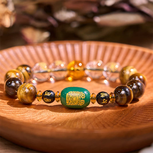 Mythstone Chinese Zodiac Tiger Eye White Crystal Courage Bracelet