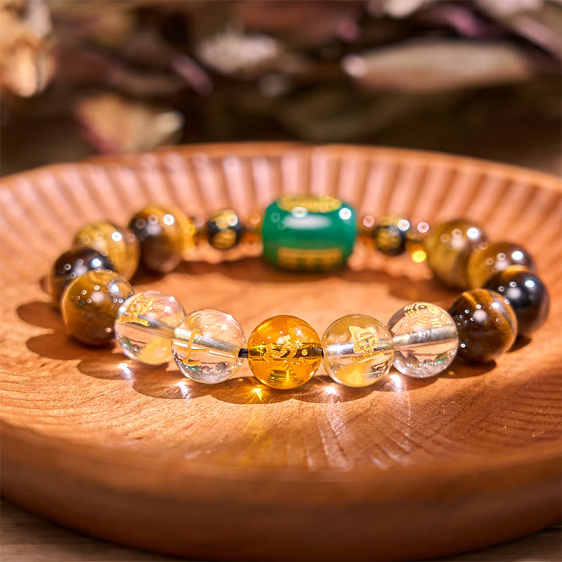 Mythstone Chinese Zodiac Tiger Eye White Crystal Courage Bracelet