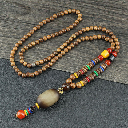 Mythstone Tibetan Wenge Wood Bodhi Seed Agate Balance Peace Necklace Pendant