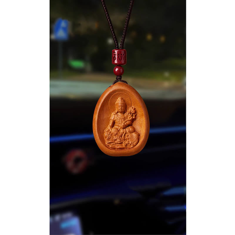 Mythstone Peach Wood Cinnabar Om Mani Padme Hum Chinese Zodiac Black String Necklace Pendants