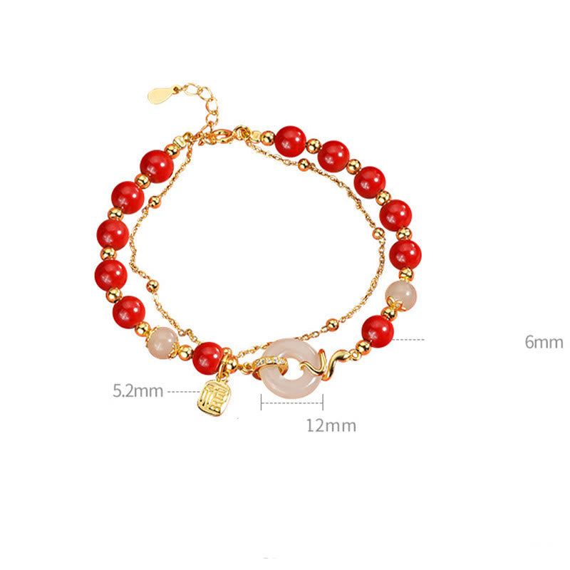 Mythstone Cinnabar Beads 925 Sterling Silver Hetian Jade Peace Buckle Fu Character Year Of Snake Calm Bracelet