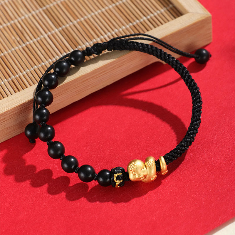 Mythstone Small Leaf Red Sandalwood Ebony Wood Beads 999 Year Of The Snake Cotton Rope Protection Braided Bracelet